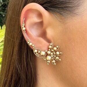 LUNA EAR CLIMBER WITH GOLD BEADS - 14K GOLD